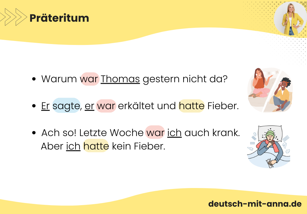 Präteritum im Deutschen visuell erklärt mit Illustrationen und Beispielen