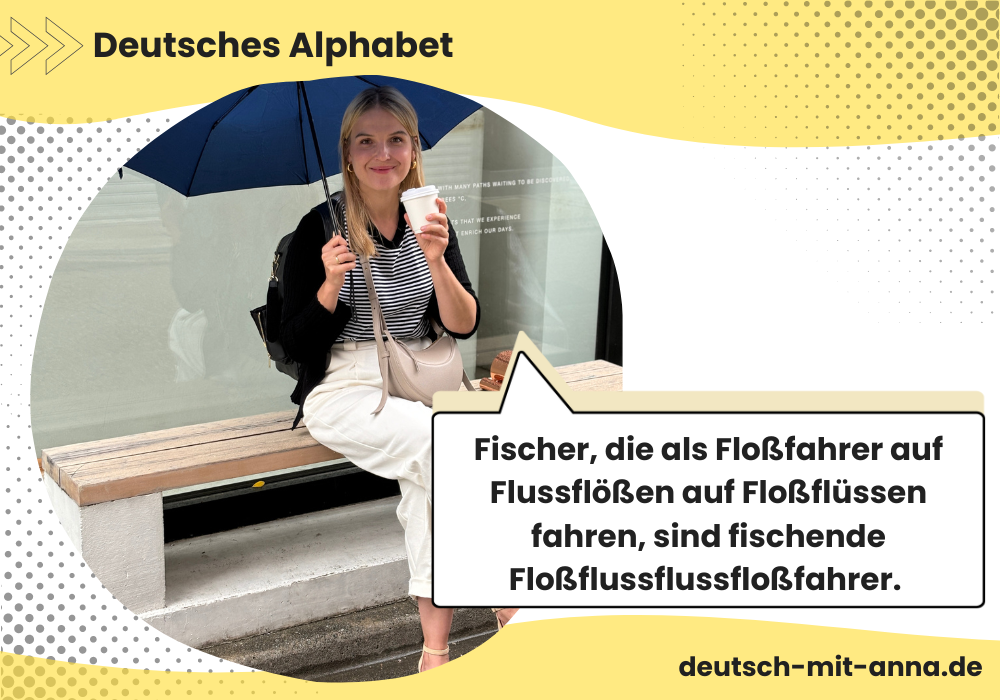 Beispiel für das Alphabet in der deutschen Grammatik, mit Foto von Anna.