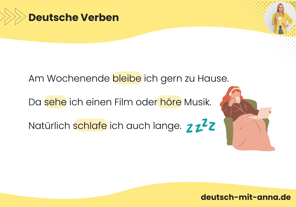 Verben im Deutschen visuell erklärt mit Illustrationen und Beispielen
